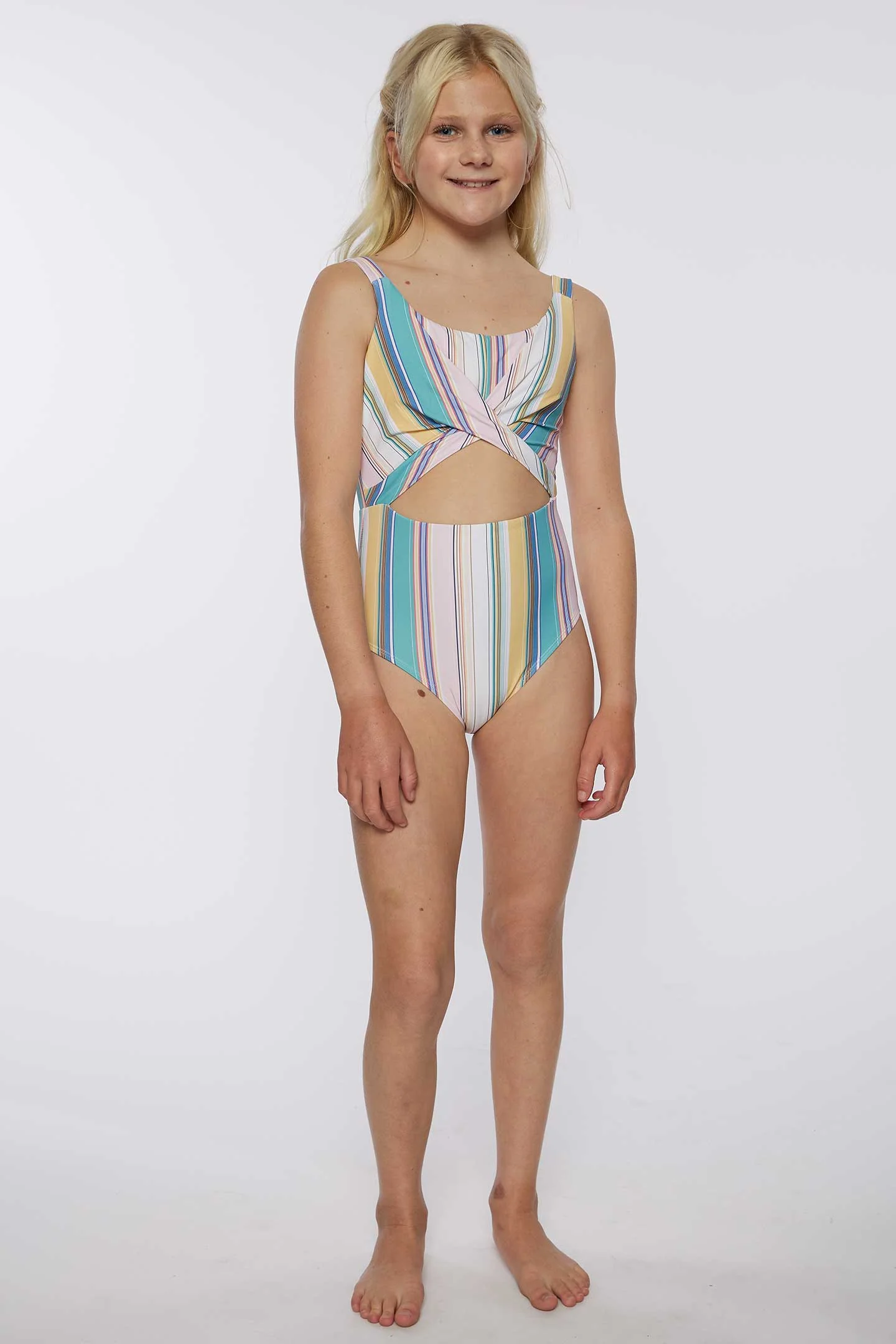 GIRL'S BAJA STRIPE TWIST FRONT ONE PIECE - Image 6