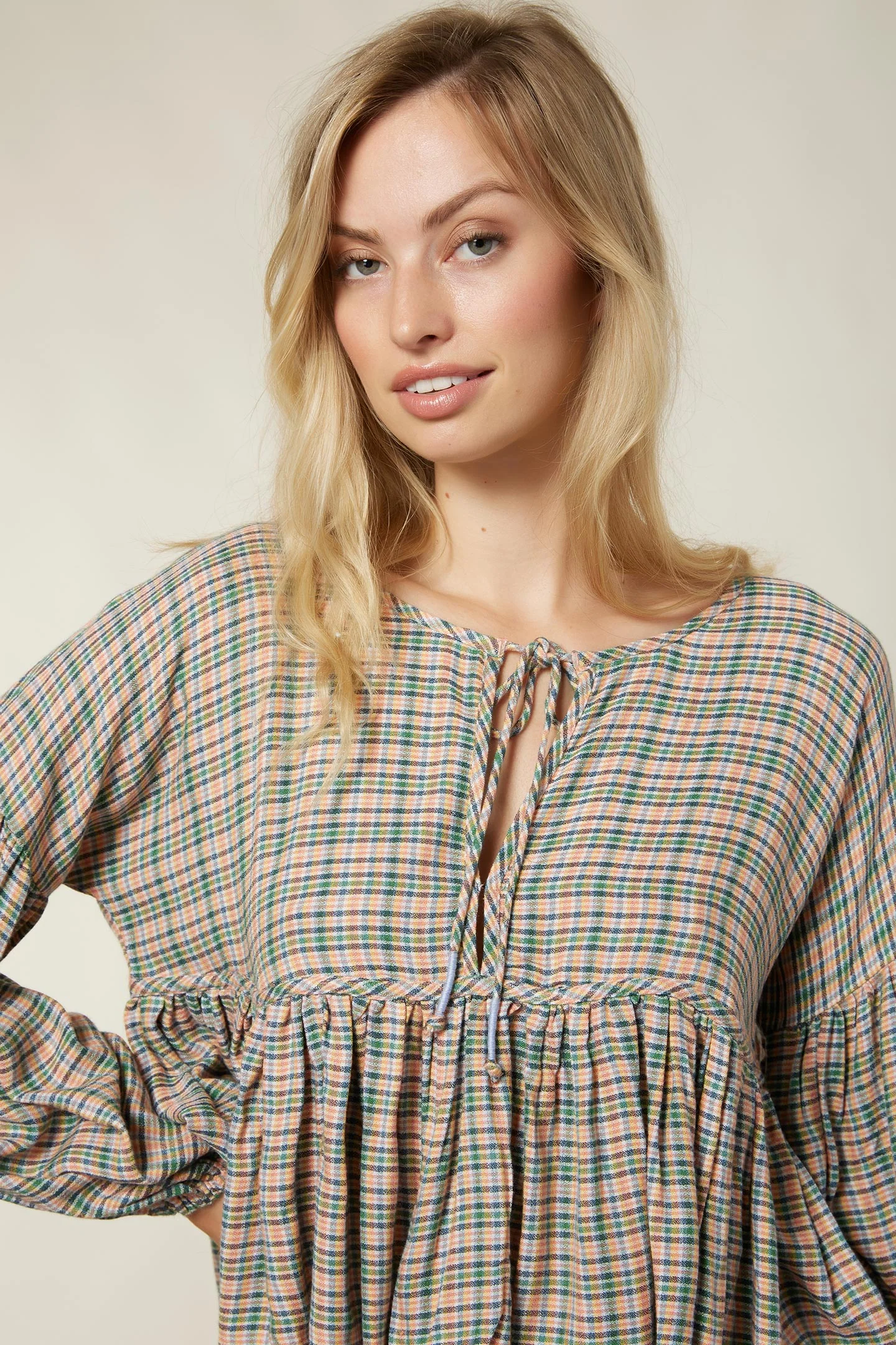 LADIES ROSIE CHECK LONG SLEEVE TOP - Image 5
