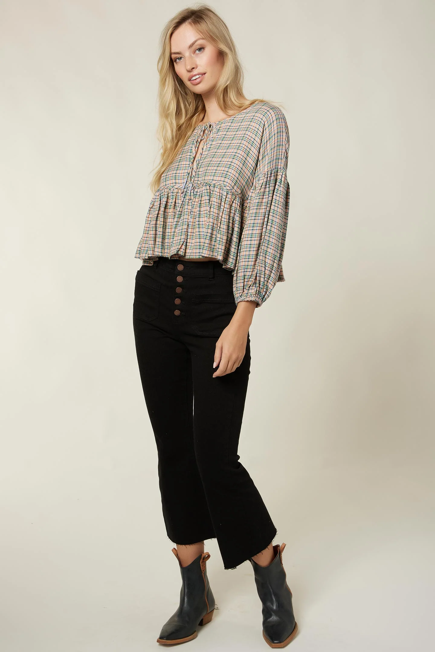 LADIES ROSIE CHECK LONG SLEEVE TOP - Image 6